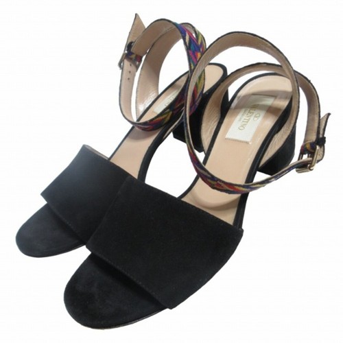 Valentino Garavani Chevron Block Heel Ankle Strap Suede Sandals Made in