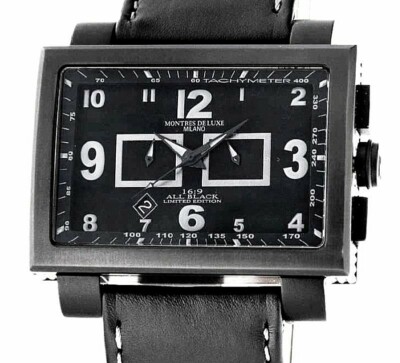 Montre Homme Luxe Tout Noir Vintage à Quartz 42mm - Boîtier Alliage Cobalt, Bracelet Cuir, Fabriqué En Suisse