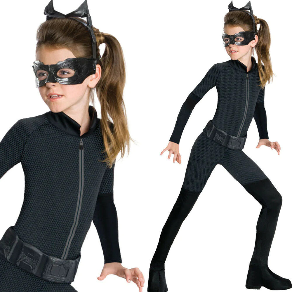 PPGGOPP Set Completo Halloween 3 Pezzi Costume da Gatto per Donna con Orecchie di Gatto Cosplay Set Costume Catwoman per Carnevale e Halloween