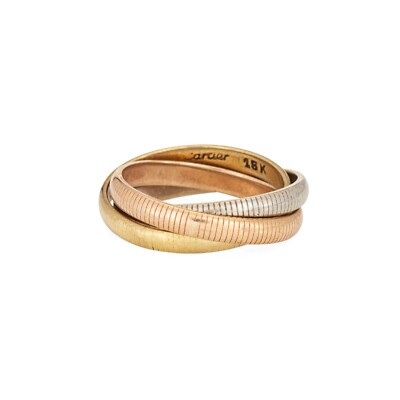 Vintage Cartier Trinity Ring Sz 5 Ribbed Design 18k Tri Gold