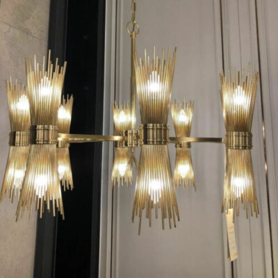 1950s Style Sputnik Brass Chandelier Multiple Brass Spikes Huge Ceiling Light
