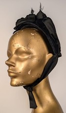 VICTORIAN 19TH C BLACK VELVET  SILK BONNET W LABEL