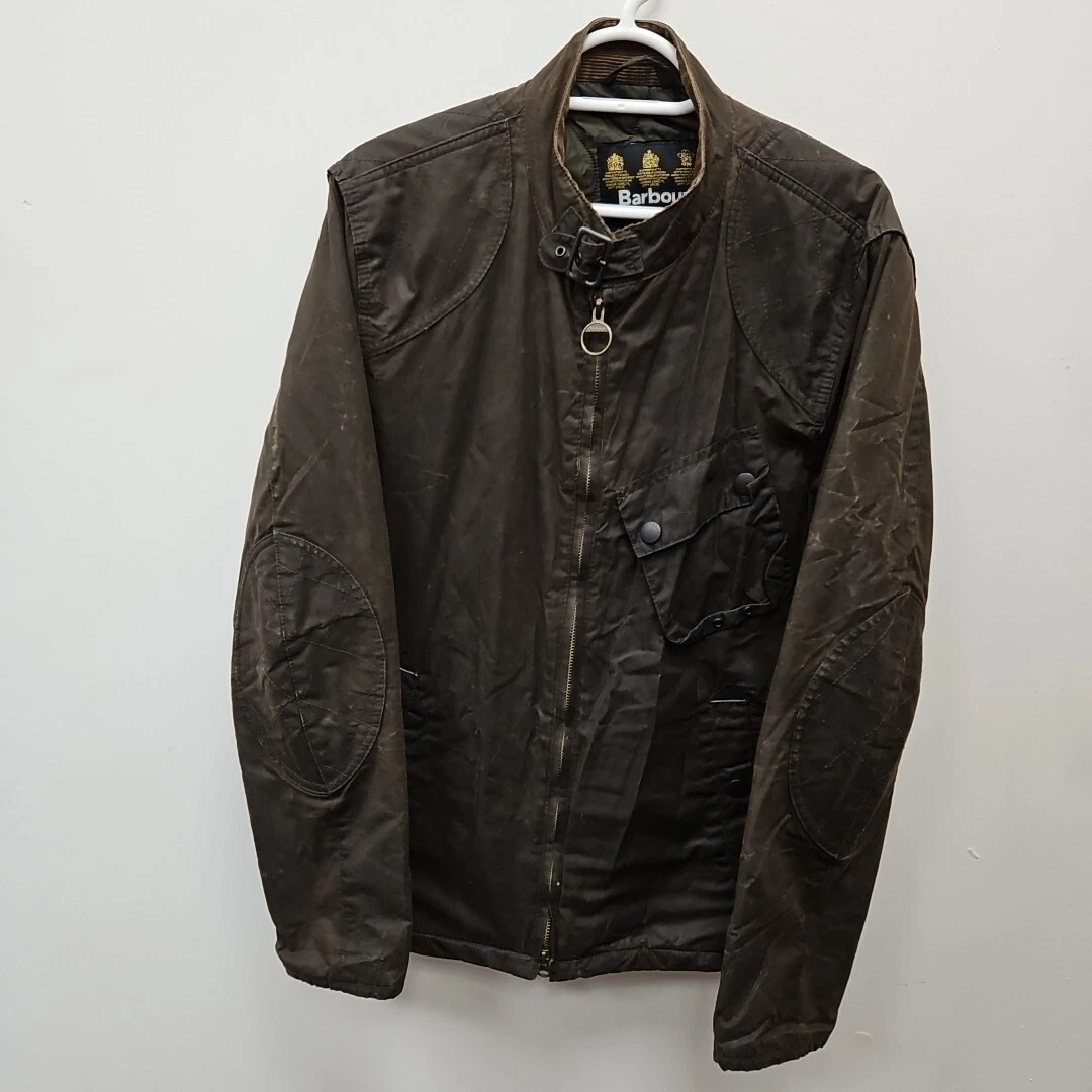 Barbour Men s Bonner Wax Waterproof Brown Biker Quilted Jacket Coat Size Large