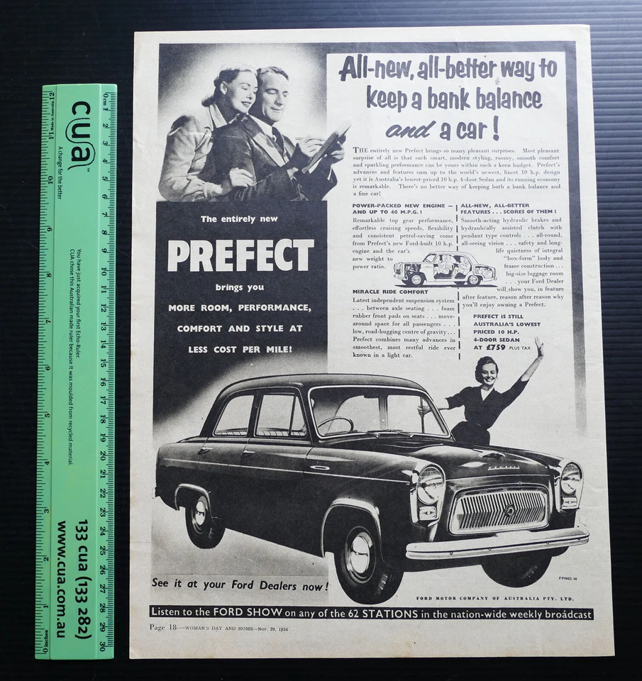Ford PREFECT vintage 1954 old ad car advertising advert advertisement sedan auto - image 1 of 1