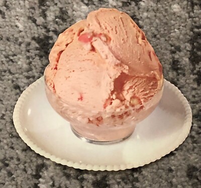 Vintage 1950s Diner Poster | Cherry Ice Cream in Glass Bowl on Beaded Plate NOS