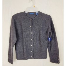 New Karen Scott grey wool floral embroidered cardigan sweater Size small Cottage