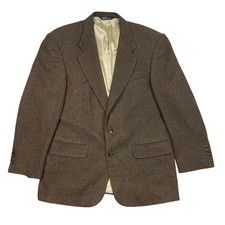 VINTAGE Lands End Blazer Jacket Men 42R Brown Lambswool Wool Tweed Sports Coat