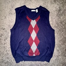 Chereskin Men Size M argyle Navy Blue V-Neck Sweater Vest Cotton Classic Preppy