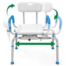 FSA/HSA Eligible Sliding Shower Chair Tub Transfer Bench for Bathtub with Swi...