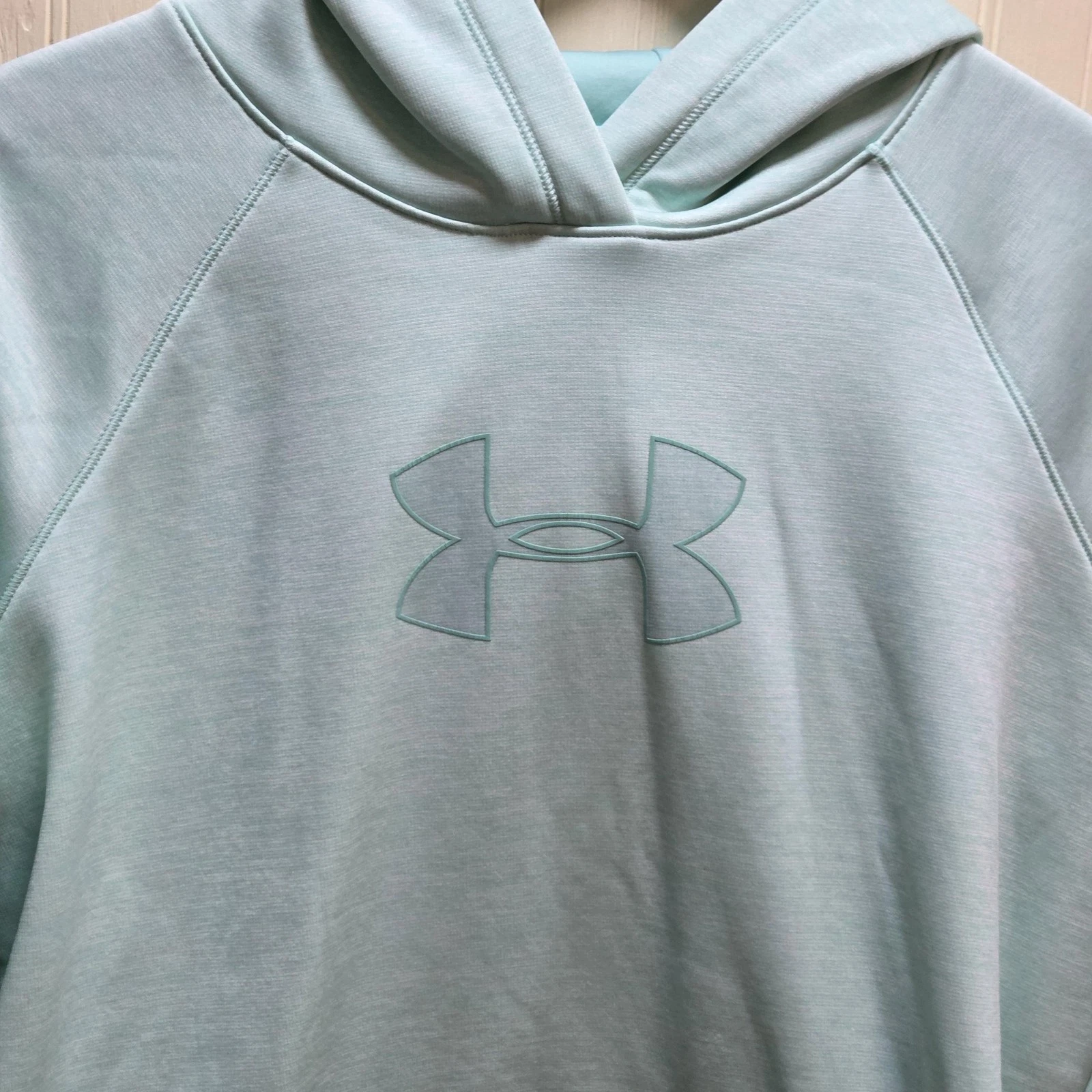 Under Armour Hoodie Mens Medium Mint Green ColdGear Fleece Pullover Logo Top