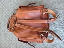 Vintage Brown Leather Backpack with Buckle Closures. Genuine Italian leather.