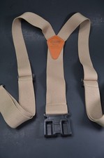 Dickies Perry Suspenders Leather Patch Adjustable Made in USA Clips Y Back,Beige