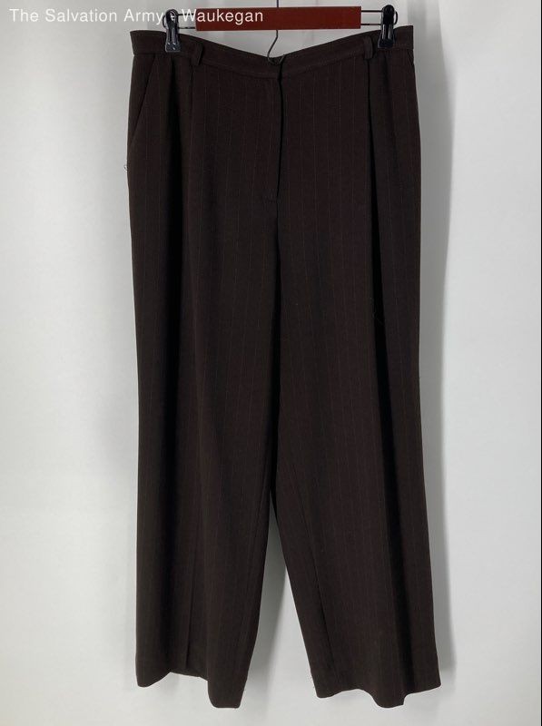 Jones New York Womens Brown Pinstripe Pleated Wide-Leg Dress Pants Size 12
