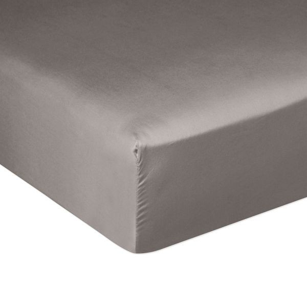 Drap housse 140x190 satin de coton gris clair linge de lit bonnet 30 cm