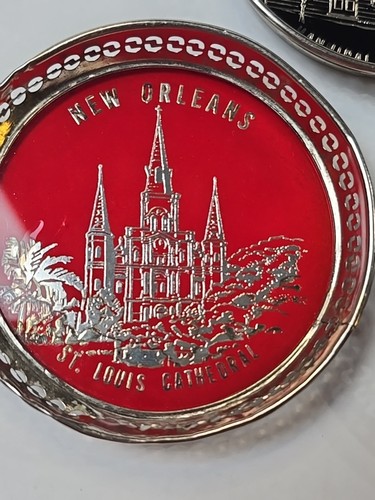 3 Vintage Tin or aluminum Drink Coasters Colorado Hannibal MO New Orleans Flaws - Picture 12 of 24