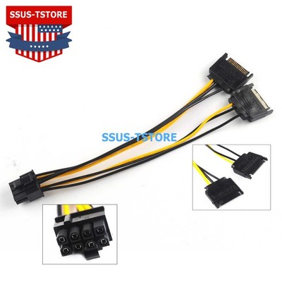 Dual 15Pin SATA Male to PCIe 8Pin GPU Video Graphics Card Power Adapter Cable