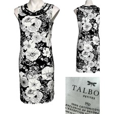Talbots dress Black/White Floral Sleeveless Shift 100% cotton *altered* S/4-6