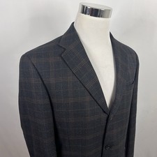 Austin Reed 40R Sport Coat 100 Wool Gray Brown Plaid Three Button Double Vented