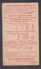 1879 ad postal card The American Express Co Detroit tariff/currency & gold rates