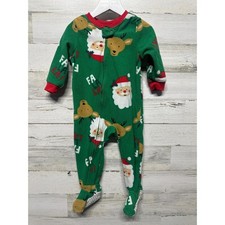 Carter's Footed Pajamas Boy 18M Green Santa Reindeer Fleece Holiday EUC