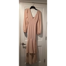 Lulus Blush Pink Long Sleeve Maxi Dress V-Neck Tiered Ruffle Back Tie Small