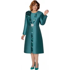 DCC  Two-Piece Green Church Dress   and Matching Long Jacket Set, Perfect for Fo