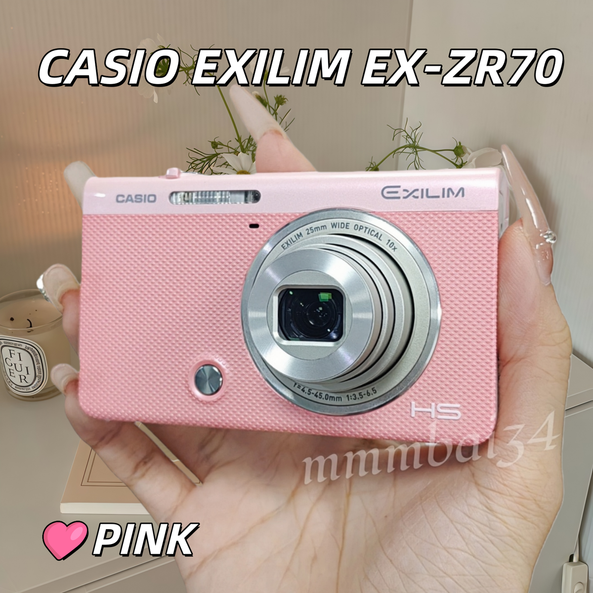 CASIO EXILIM EX-ZR70PK Digital Camera Pink Selfie Flip support