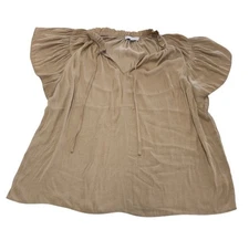 Maison D'Amelie Top Womens X Large Gold Sati V Neck Flowy Blouse