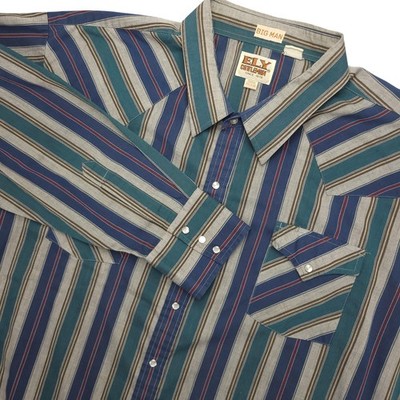 Ely Cattleman Shirt Mens Big 4X Multicolor Stripe Western Pearl Snap Long Sleeve