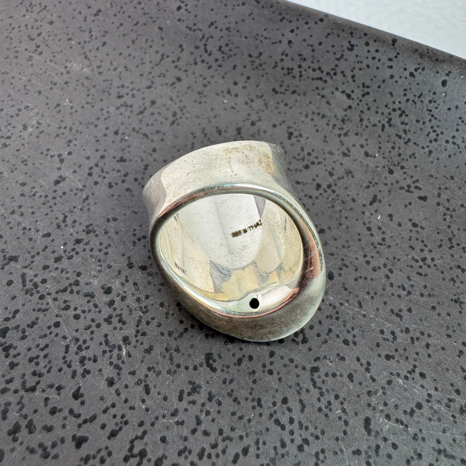 Sterling Silver Statement Ring Hammered Shiny Wid… - image 3