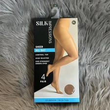 Silk Impressions Sheer Control Top Tights Womens Size XL Rich Tan High Waisted