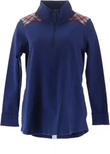 Denim & Co Active French Terry Half Zip Tunic Pockets Bright Navy L NWOT (1156)