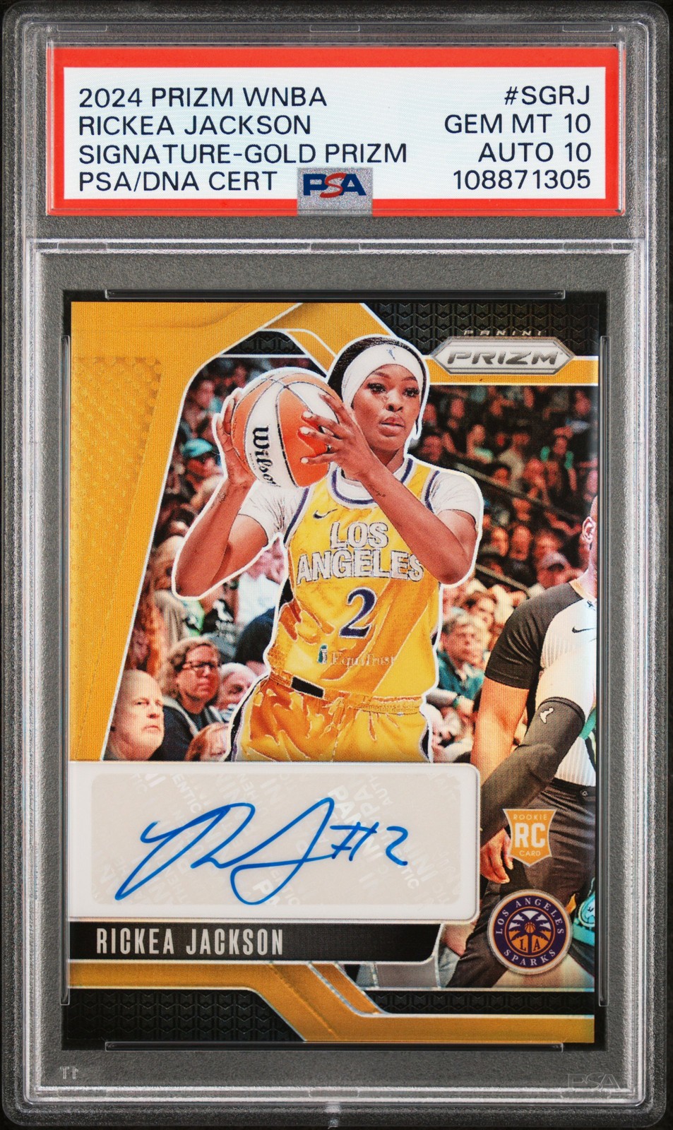 2024 PANINI PRIZM WNBA SIGNATURES GOLD PRIZM RICKEA JACKSON 9/10 PSA 10 AUTO 10