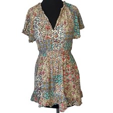 Zara Floral Print Short Dress Womens Small V Neck A-Line EUC