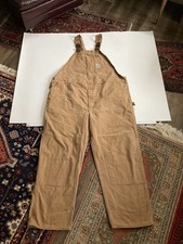 Carhartt USA R01 BRN DOUBLE FRONT Duck Cotton Bib OVERALLS 52 X 32 VTG Coveralls