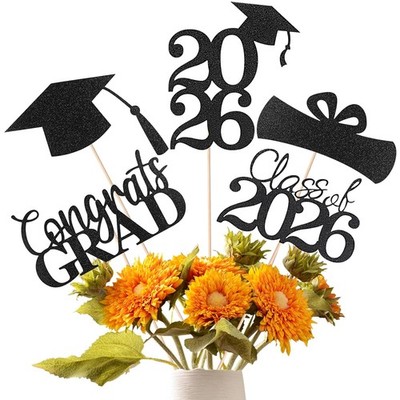 Graduation Decorations 2026 Black Gold Centerpiece Sticks 20 PCS Table Toppers
