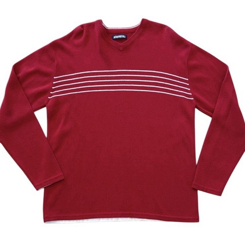 AEROPOSTALE MENS RED AND WHITE LIGHT KNIT SWEATER LONG SLEEVE CASUAL LARGE - Picture 1 of 10