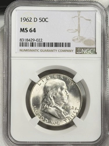 1962-D 50c Franklin Half Dollar NGC MS64 Denver Silver Benjamin US Coin WOW