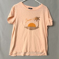 Paige Summer Vibes Graphic Tee Seashell Pink Tropical Palm Tree Made in USA Med