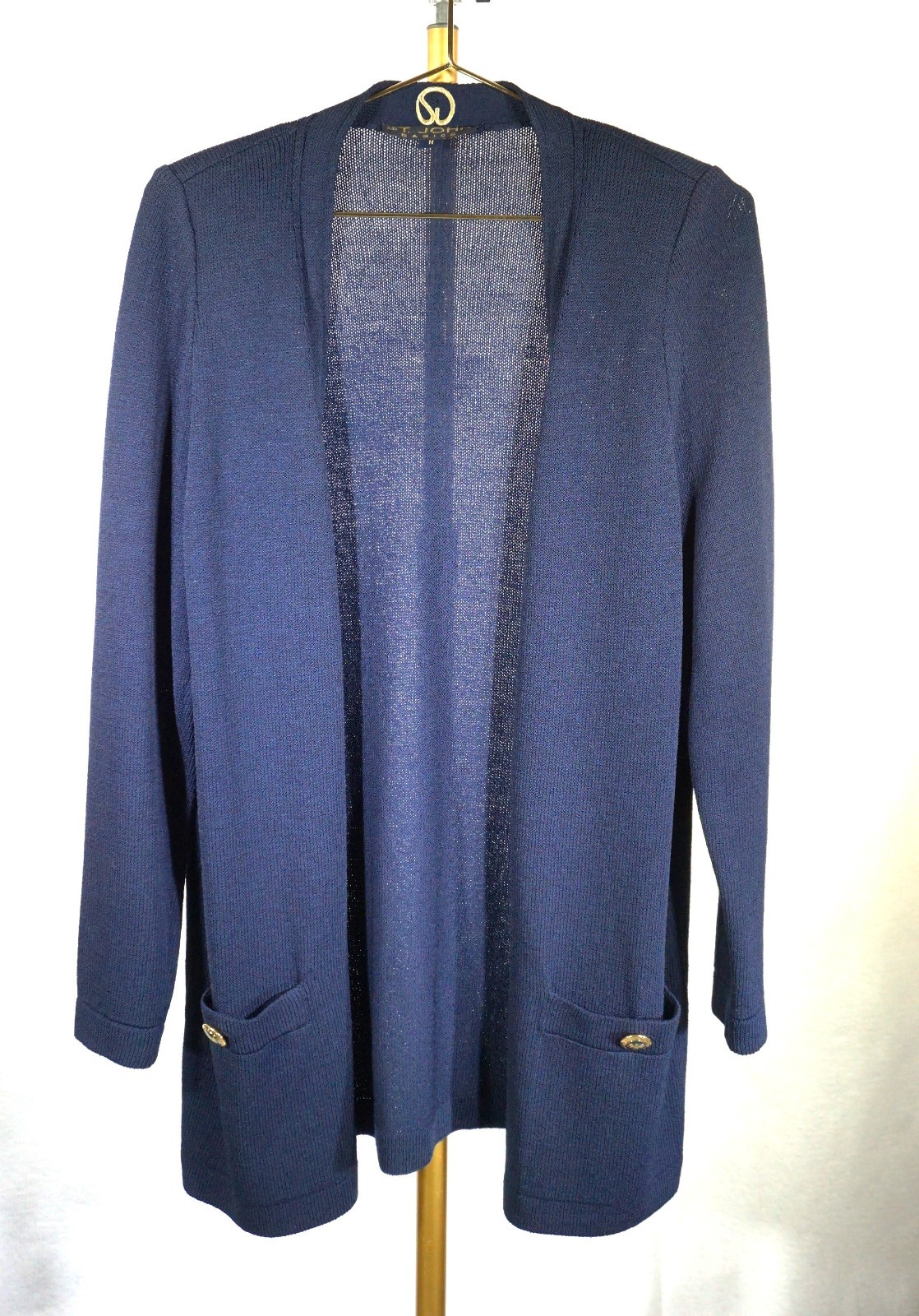 ST JOHN BASIC BLUE KNIT OPEN FRONT JACKET SZ M - image 1