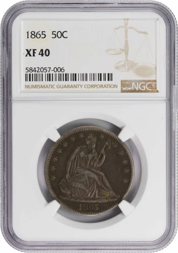 1865 Liberty Seated Silver Half Dollar EF40 NGC