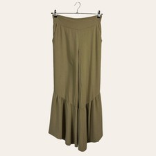 Sundance MEDIUM Jacquelin Ruffled Hem Pull On Knit Boho Pants Khaki Tan