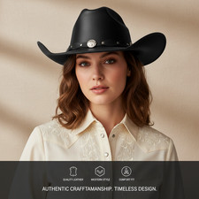 Cowboy Western Hat Black Genuine Real cowhide Leather for Men and Women USA Size