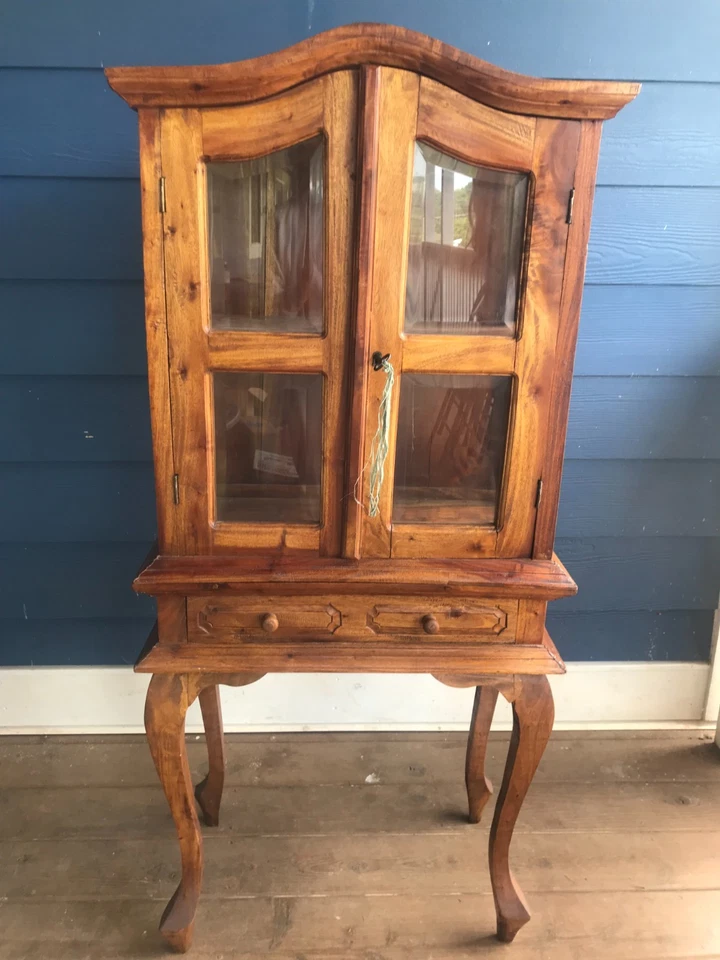 Vintage Solid Wood Curio Cabinet with Beveled Glass, Unique & Rustic - Image 2 of 4