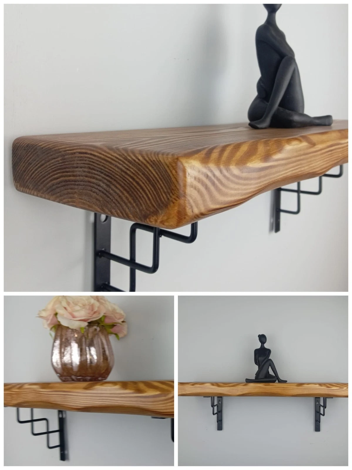 Handmade Rustic Chunky Aged Solid Wood Shelf 7" 9" Deep + Metal Brackets
Opens in a new window or ta