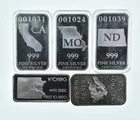 Lot 5 VINTAGE 1 Oz Silver Bars/Rounds Art Bars Collection Poured .999 *358