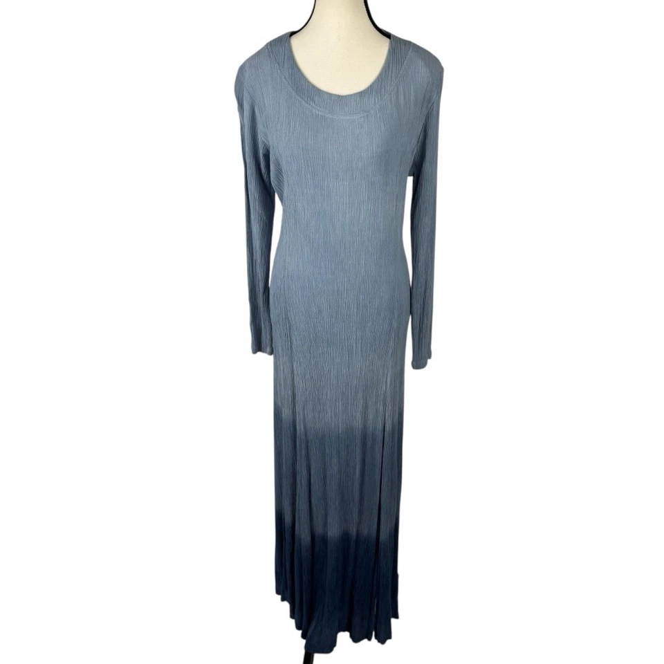 Maxi Vestido Barbara Lesser Vintage M Azul Textura Arrugada Ombre Manga Larga EE. UU. Foto 2 de 4