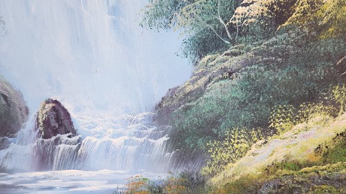 Large Framed Oil Painting BOB ROSS STYLE Mountains Waterfall Forest 24x36 28x40 - Picture 4 of 18