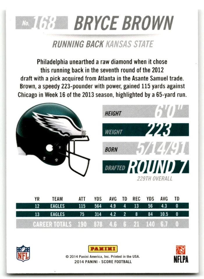 2014 Score Bryce Brown Philadelphia Eagles #168 - Image 2 of 2