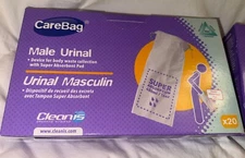 Carebag Medical Grade Male Urinal Bag with Super Absorbent Pad 20 Count NIB